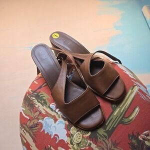 ALOHAS Womens 40 US 9 Brown Leather Block Heel Sandals Wrap Strap Made in Spain